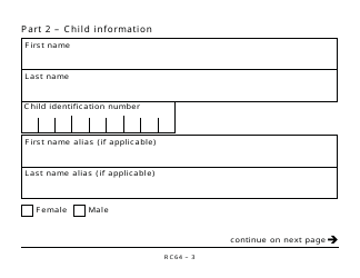 Form RC64 Children&#039;s Special Allowances - Large Print - Canada, Page 3