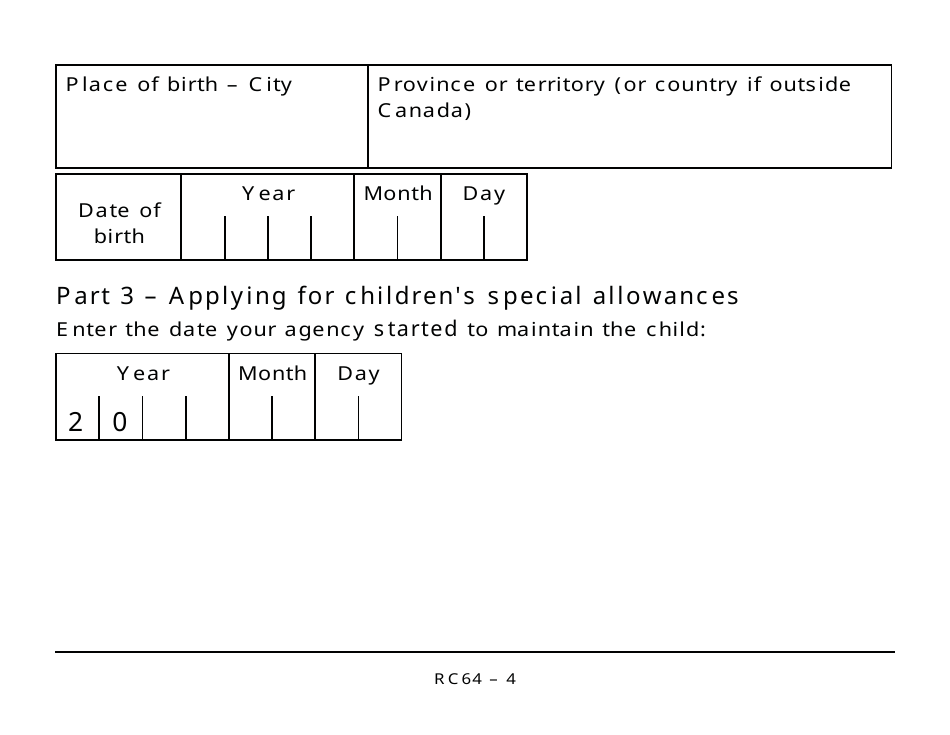 Form RC64 Childrens Special Allowances - Large Print - Canada, Page 4