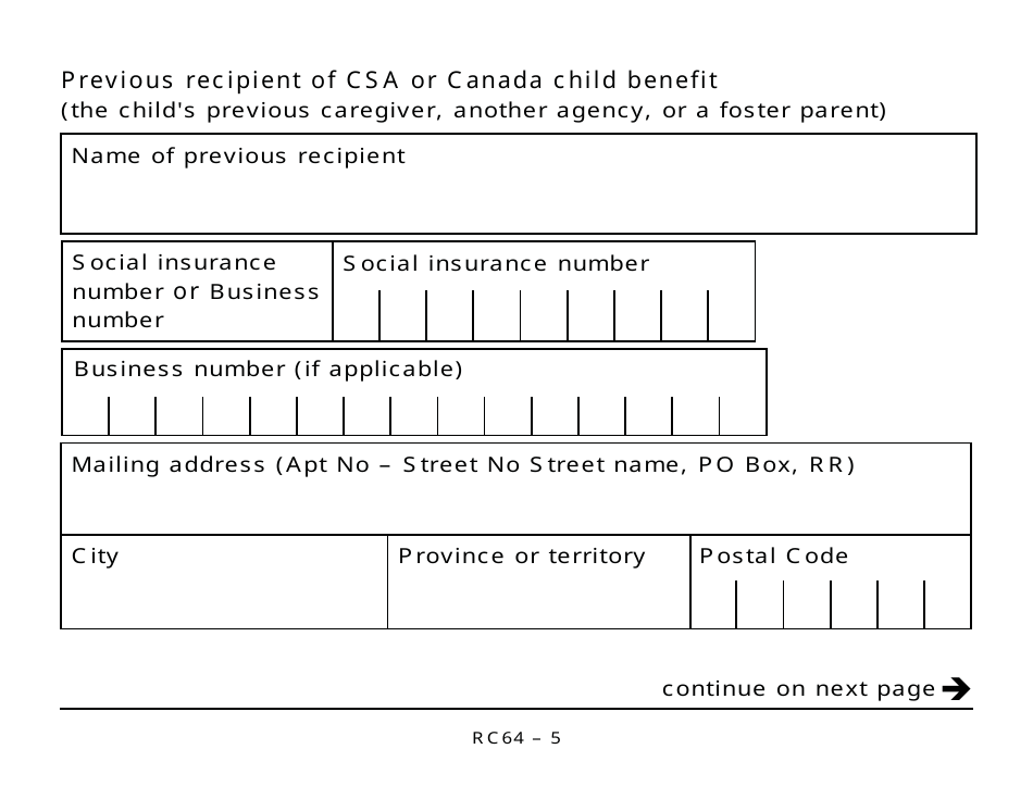 Form RC64 Childrens Special Allowances - Large Print - Canada, Page 5