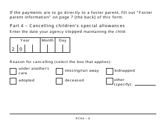 Form RC64 Children&#039;s Special Allowances - Large Print - Canada, Page 6