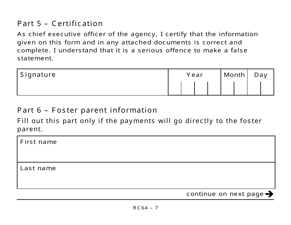 Form RC64 Childrens Special Allowances - Large Print - Canada, Page 7