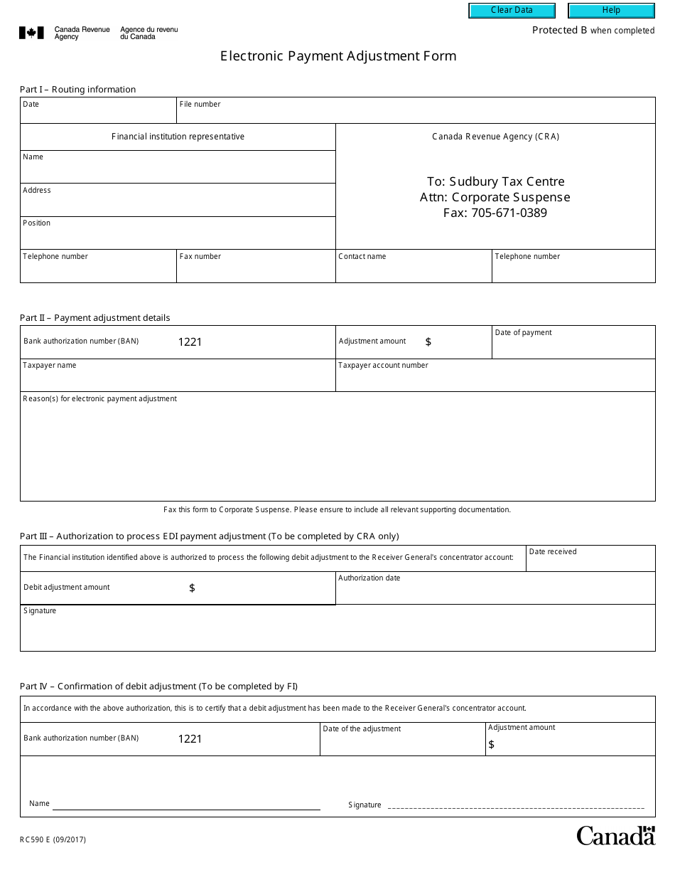 Form RC590 Electronic Payment Adjustment Form - Canada, Page 1