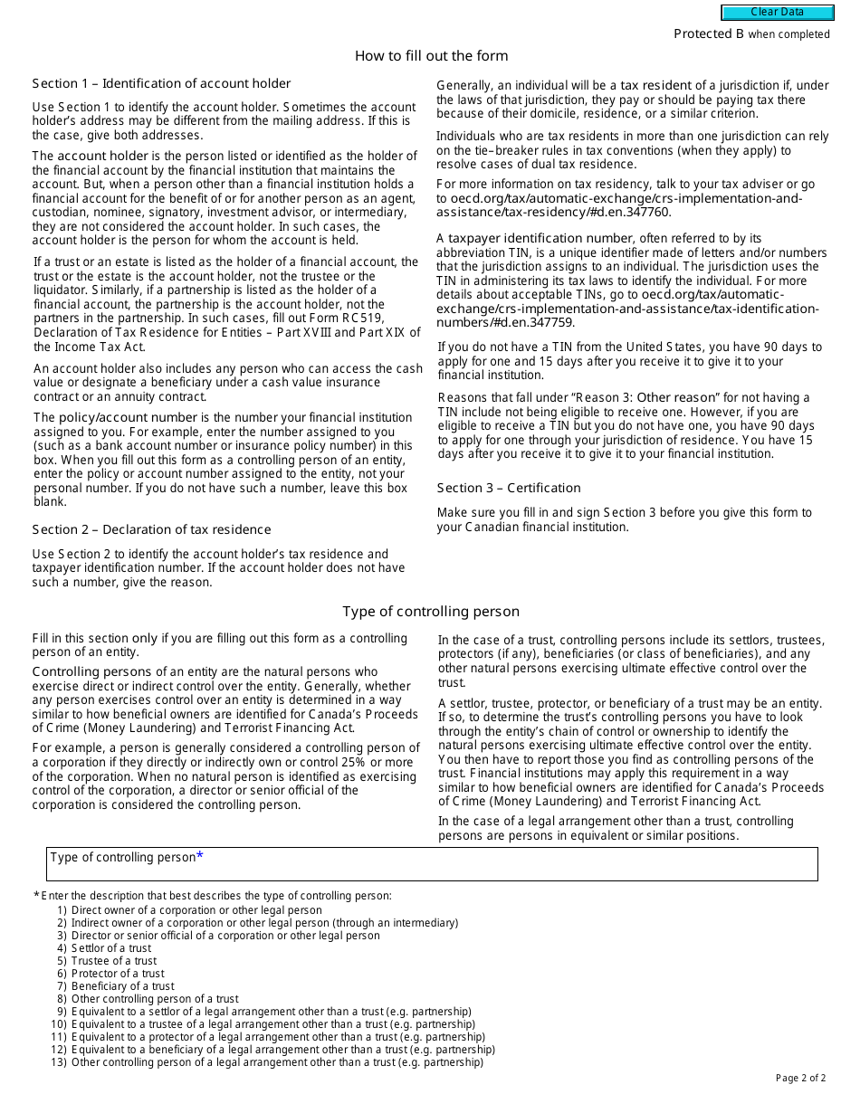 Form RC518 Declaration of Tax Residence for Individuals - Part Xviii and Part Xix of the Income Tax Act - Canada, Page 2