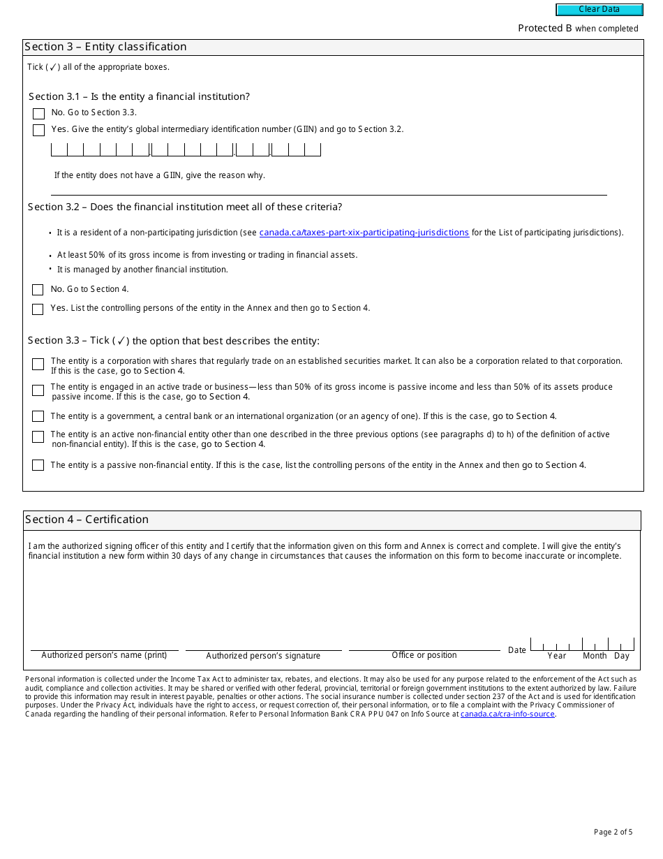Form RC521 Declaration of Tax Residence for Entities - Part Xix of the Income Tax Act - Canada, Page 2