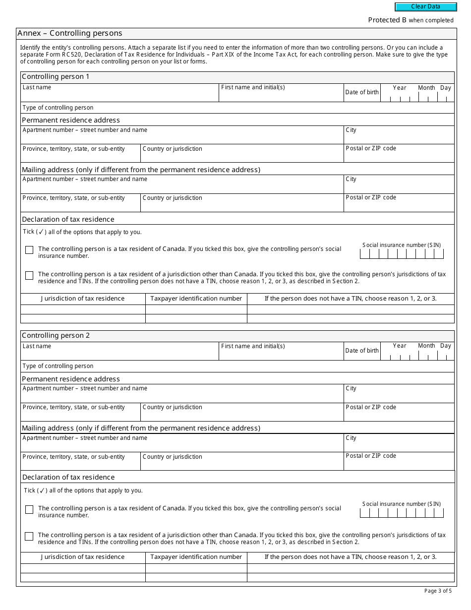 Form RC521 Declaration of Tax Residence for Entities - Part Xix of the Income Tax Act - Canada, Page 3