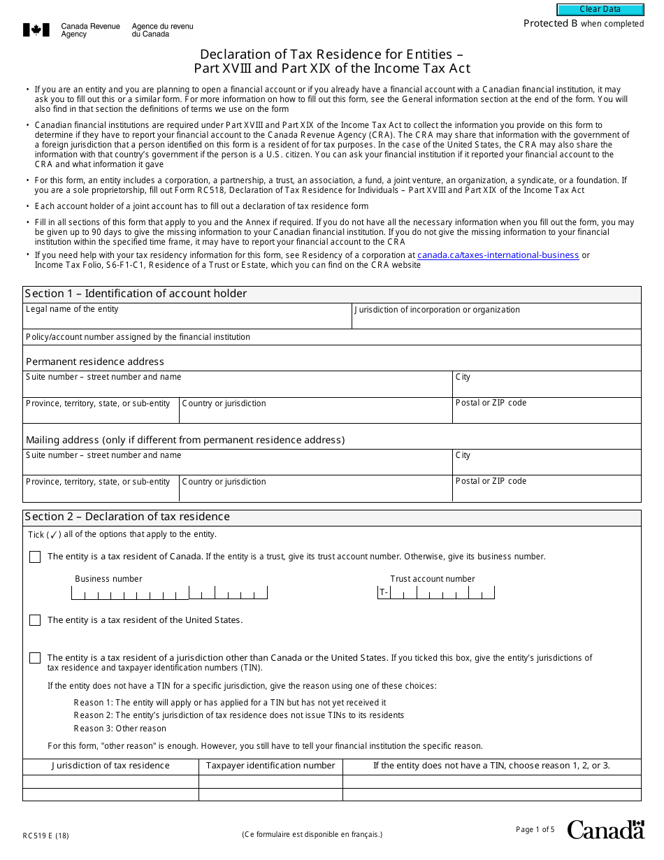 Form RC519 - Fill Out, Sign Online and Download Fillable PDF, Canada ...