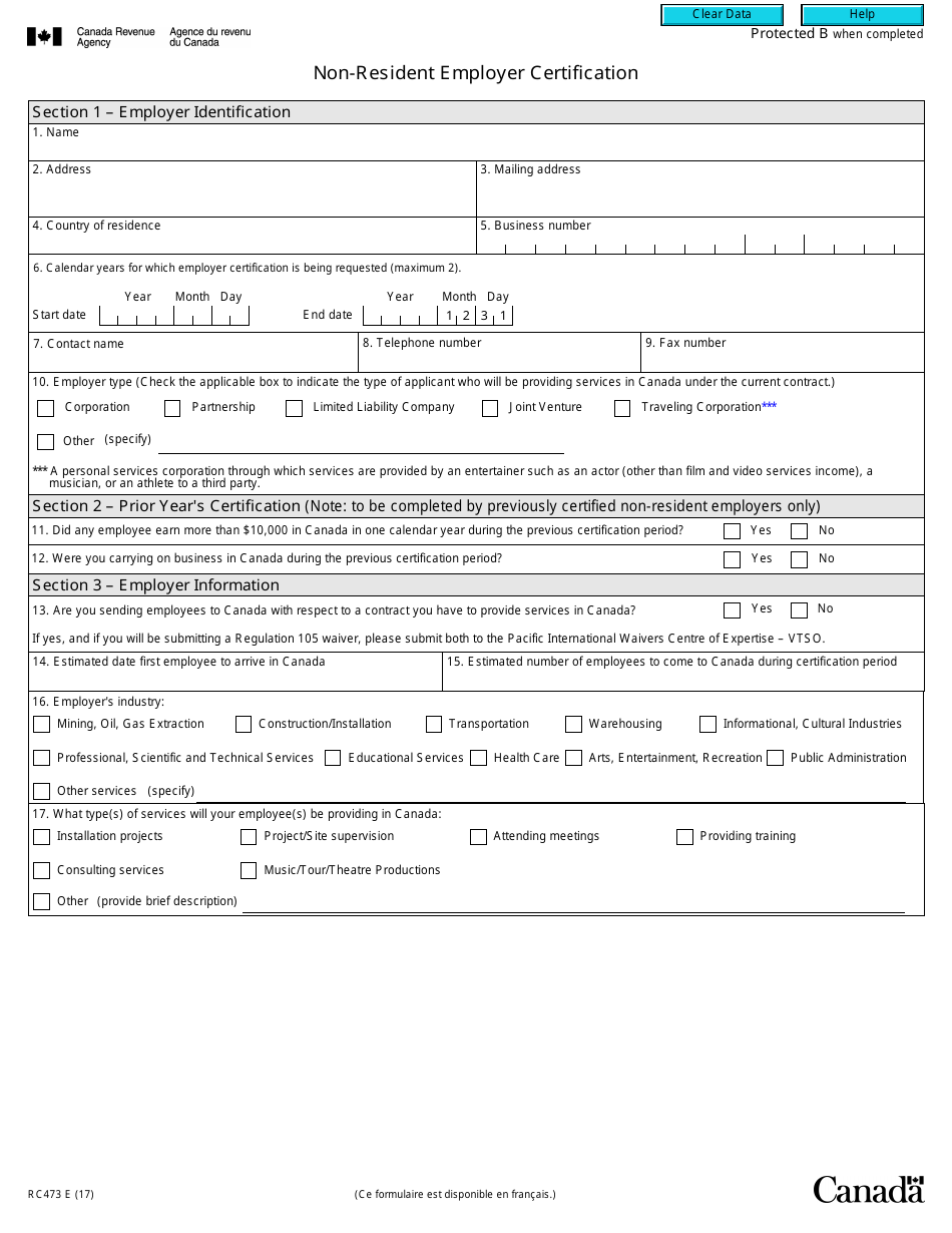 Form RC473 Non-resident Employer Certification - Canada, Page 3