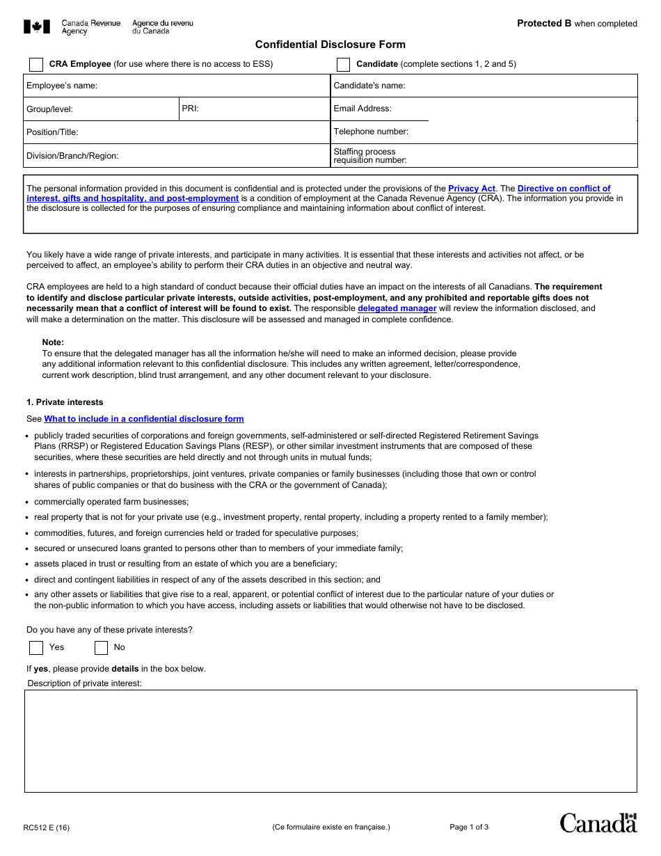 Form RC512 Download Fillable PDF or Fill Online Confidential Disclosure ...