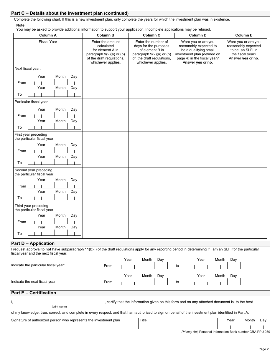 Form RC4612 Application to Not Be Considered a Selected Listed Financial Institution - Canada, Page 2