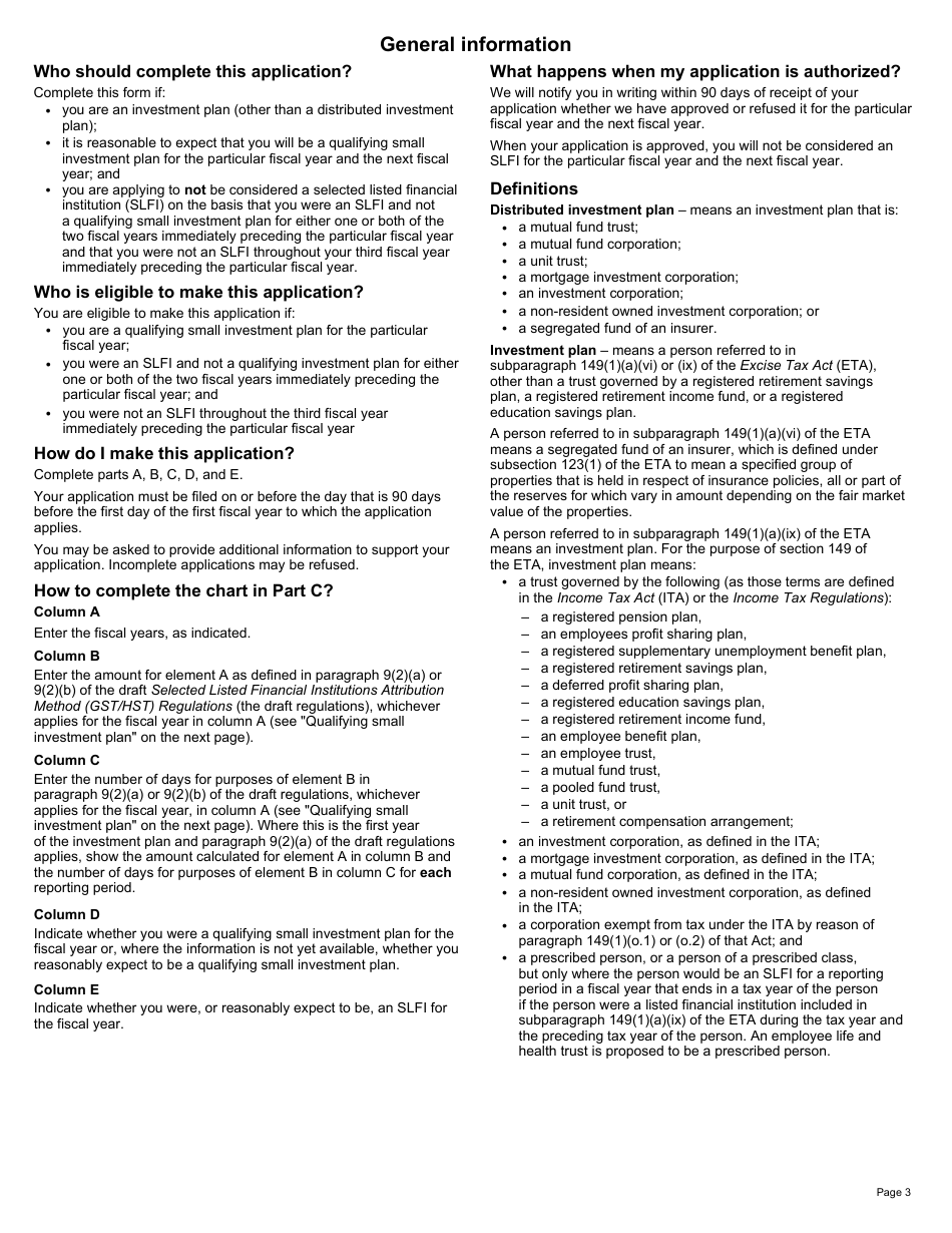 Form RC4612 Application to Not Be Considered a Selected Listed Financial Institution - Canada, Page 3
