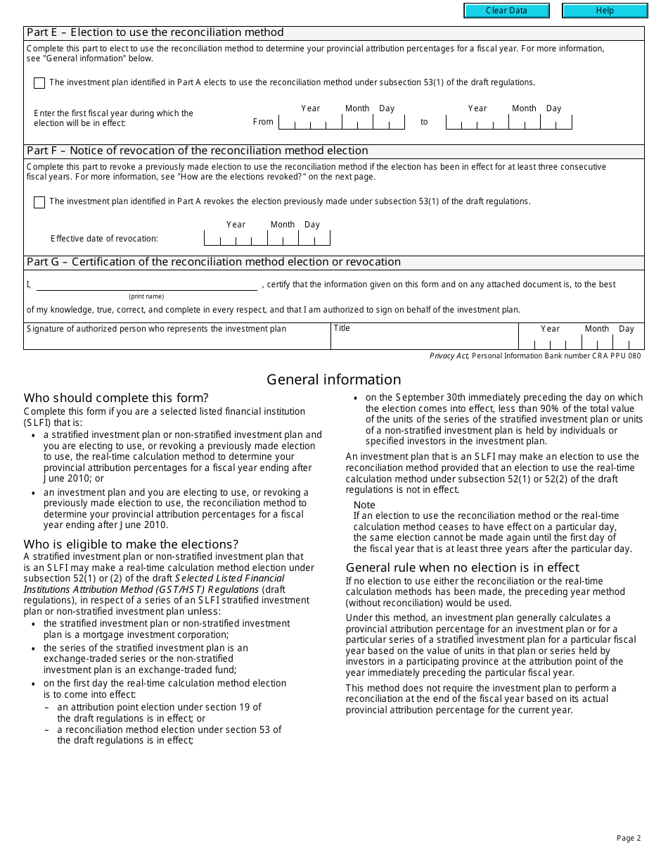 Form RC4609 Election or Revocation of Election to Use the Real-Time Calculation Method or the Reconciliation Method - Canada, Page 2
