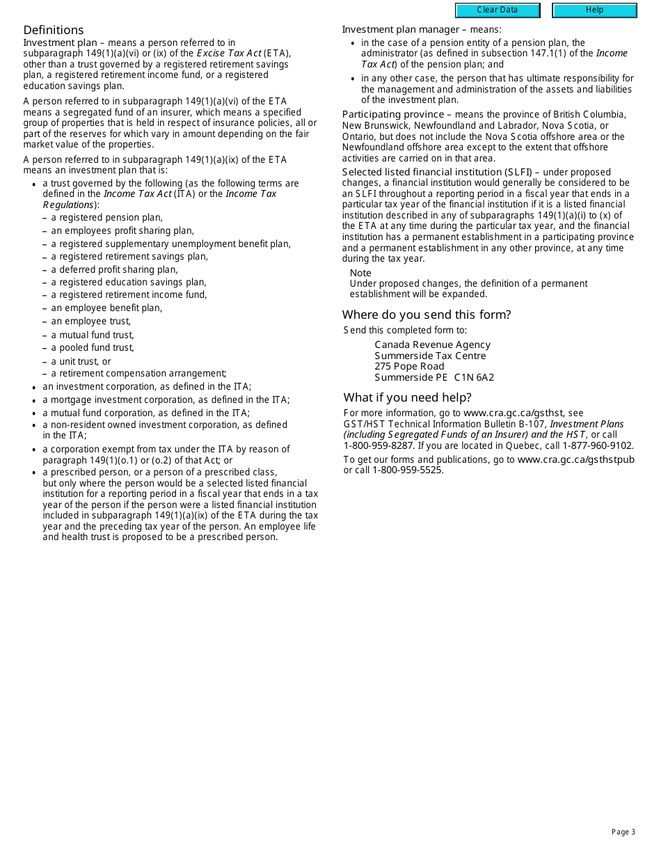 Form RC4603 Gst / Hst Tax Adjustment Transfer Election for a Selected Listed Financial Institution and Notice of Revocation - Canada, Page 3