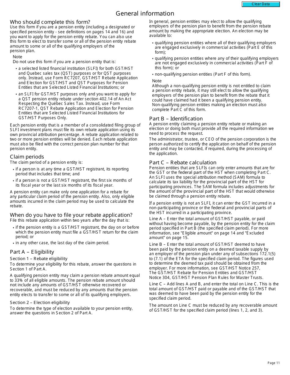 Form RC4607 Gst / Hst Pension Entity Rebate Application and Election - Canada, Page 11