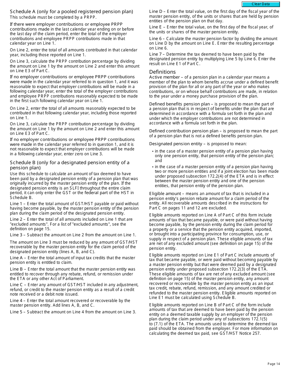Form RC4607 Gst / Hst Pension Entity Rebate Application and Election - Canada, Page 14