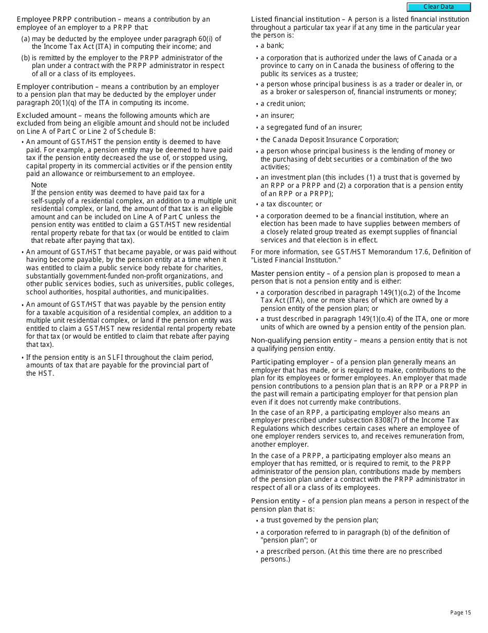 Form RC4607 Gst / Hst Pension Entity Rebate Application and Election - Canada, Page 15