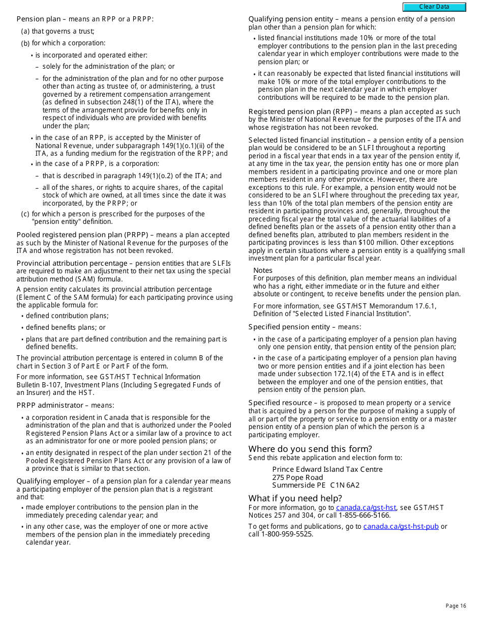 Form RC4607 Gst / Hst Pension Entity Rebate Application and Election - Canada, Page 16