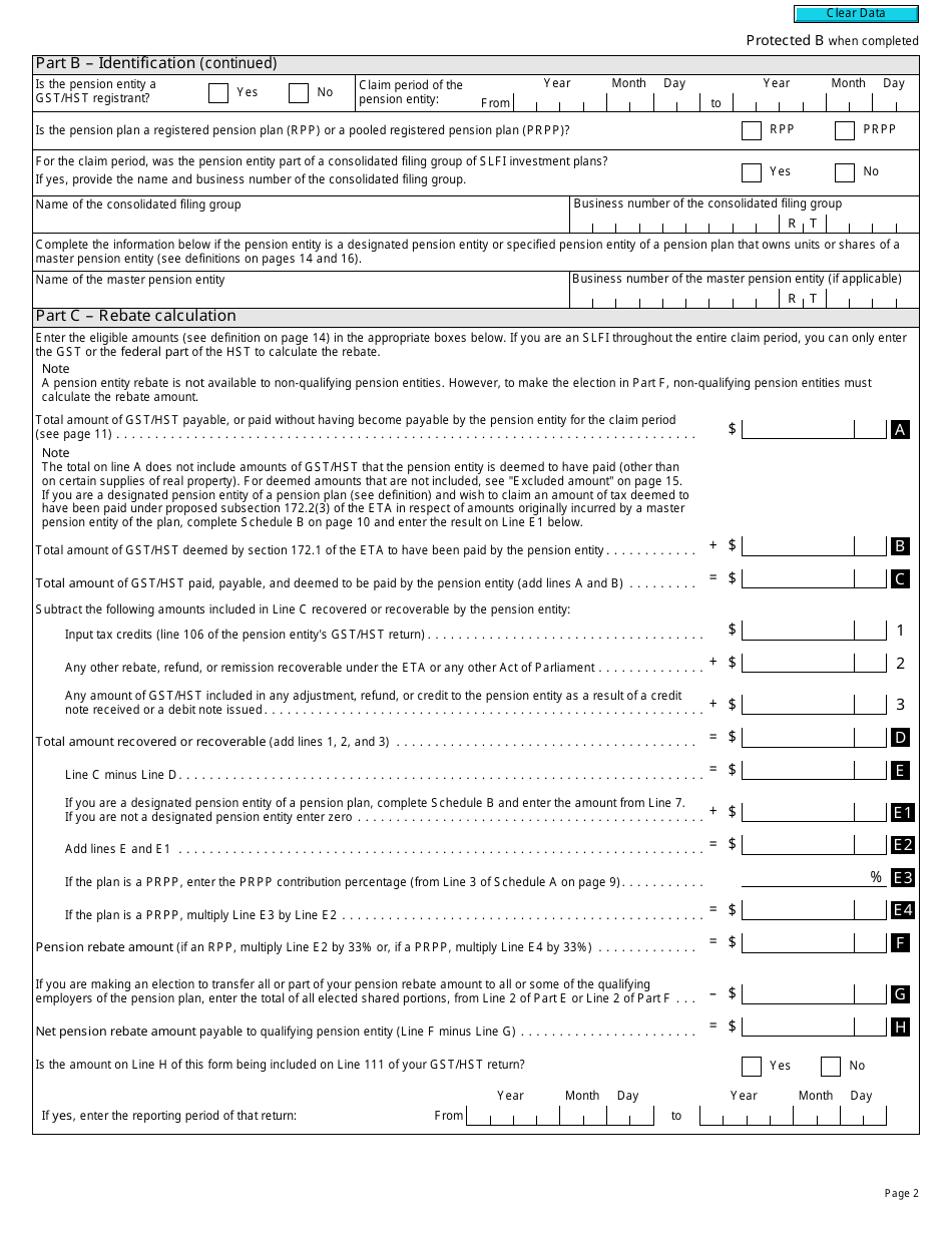Form RC4607 Gst / Hst Pension Entity Rebate Application and Election - Canada, Page 2