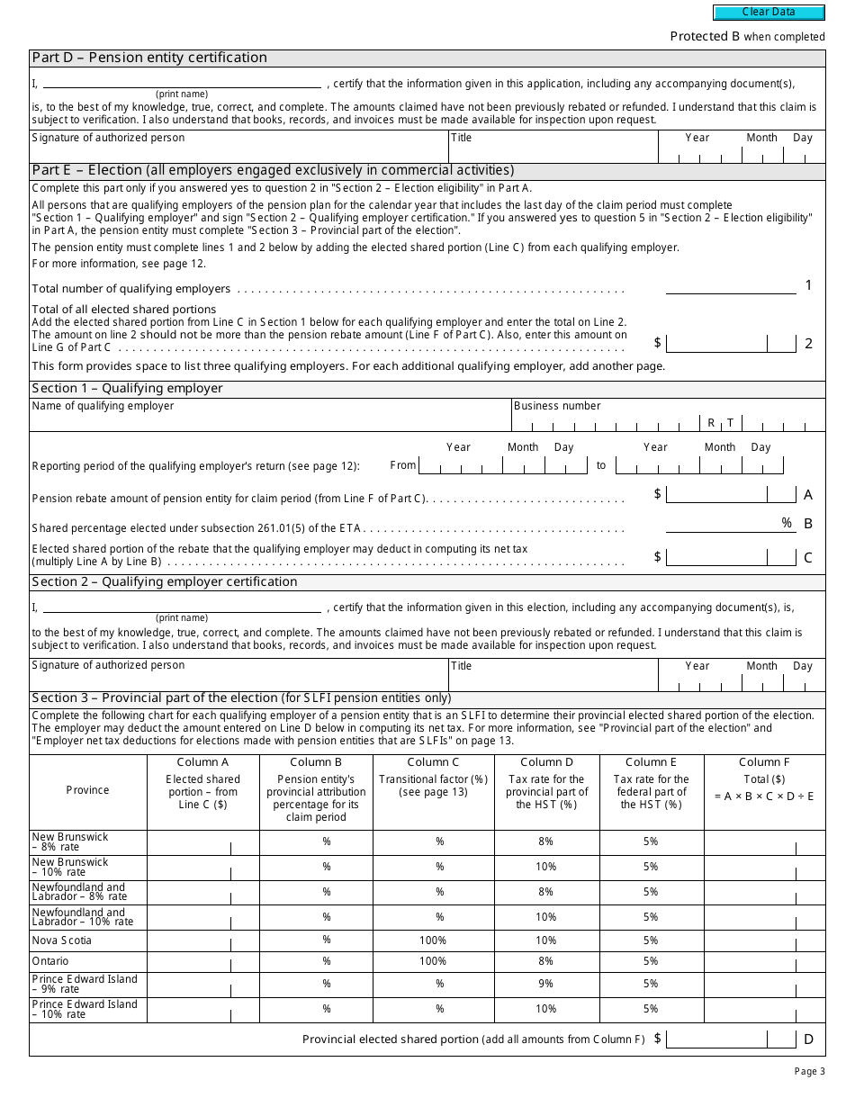 Form RC4607 Gst / Hst Pension Entity Rebate Application and Election - Canada, Page 3