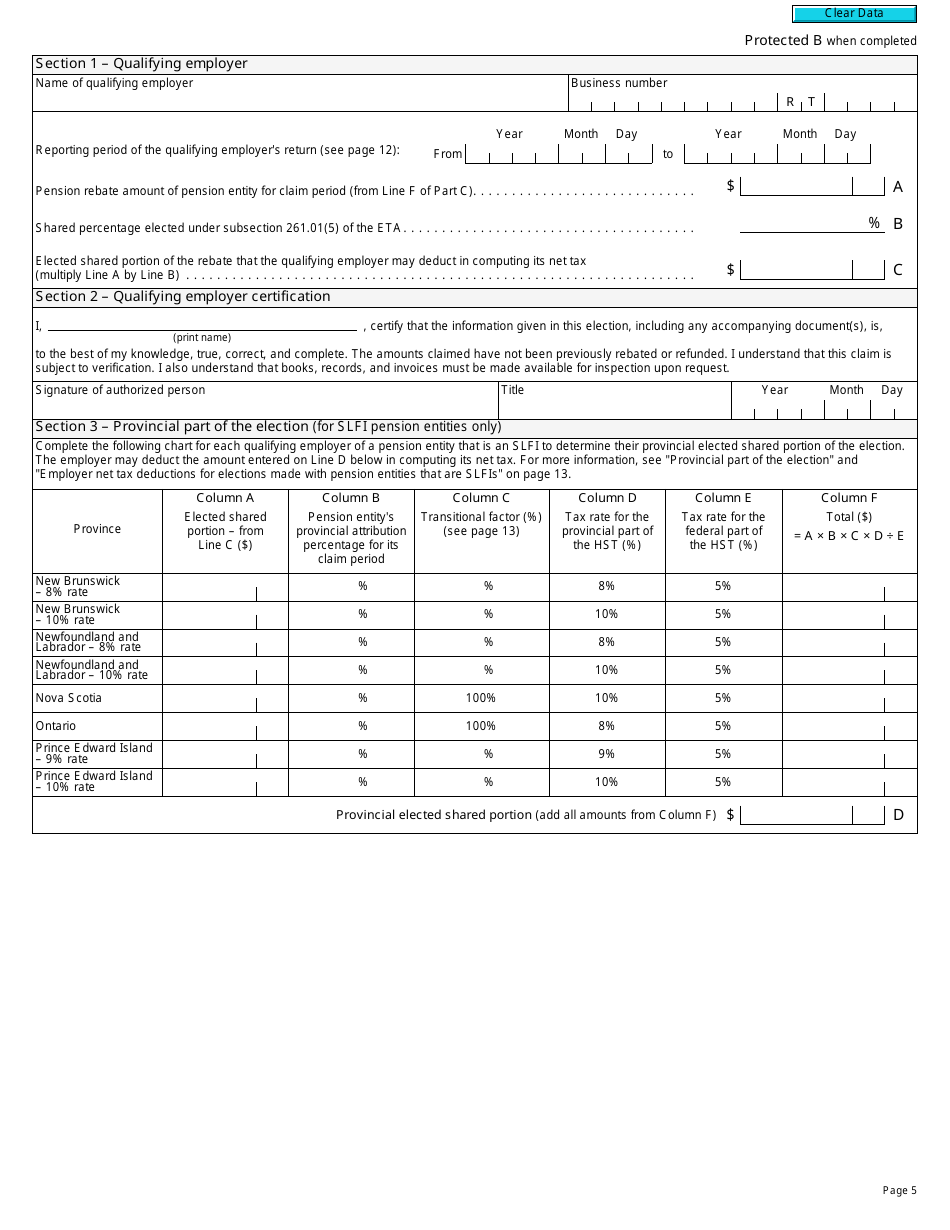 Form RC4607 Gst / Hst Pension Entity Rebate Application and Election - Canada, Page 5