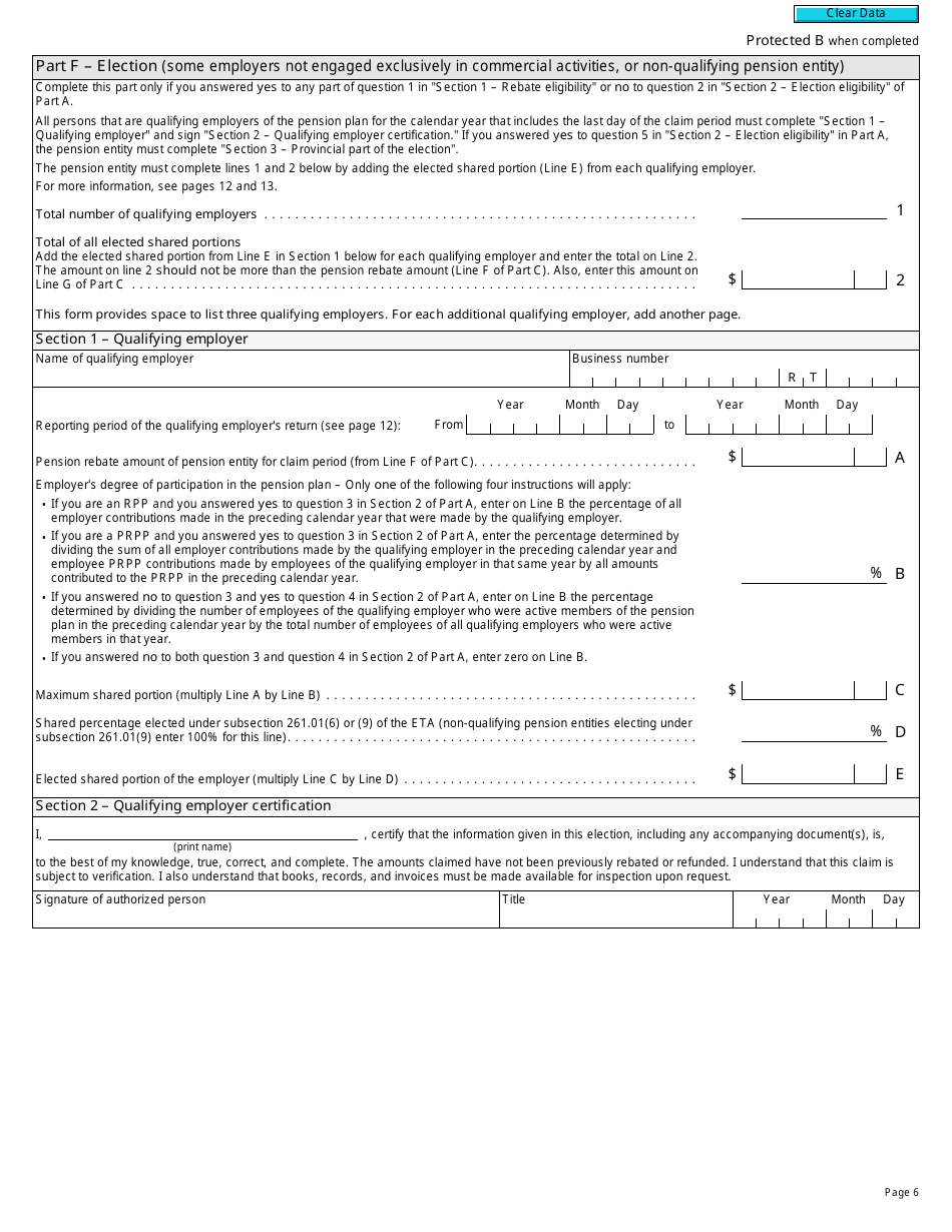 Form RC4607 Gst / Hst Pension Entity Rebate Application and Election - Canada, Page 6