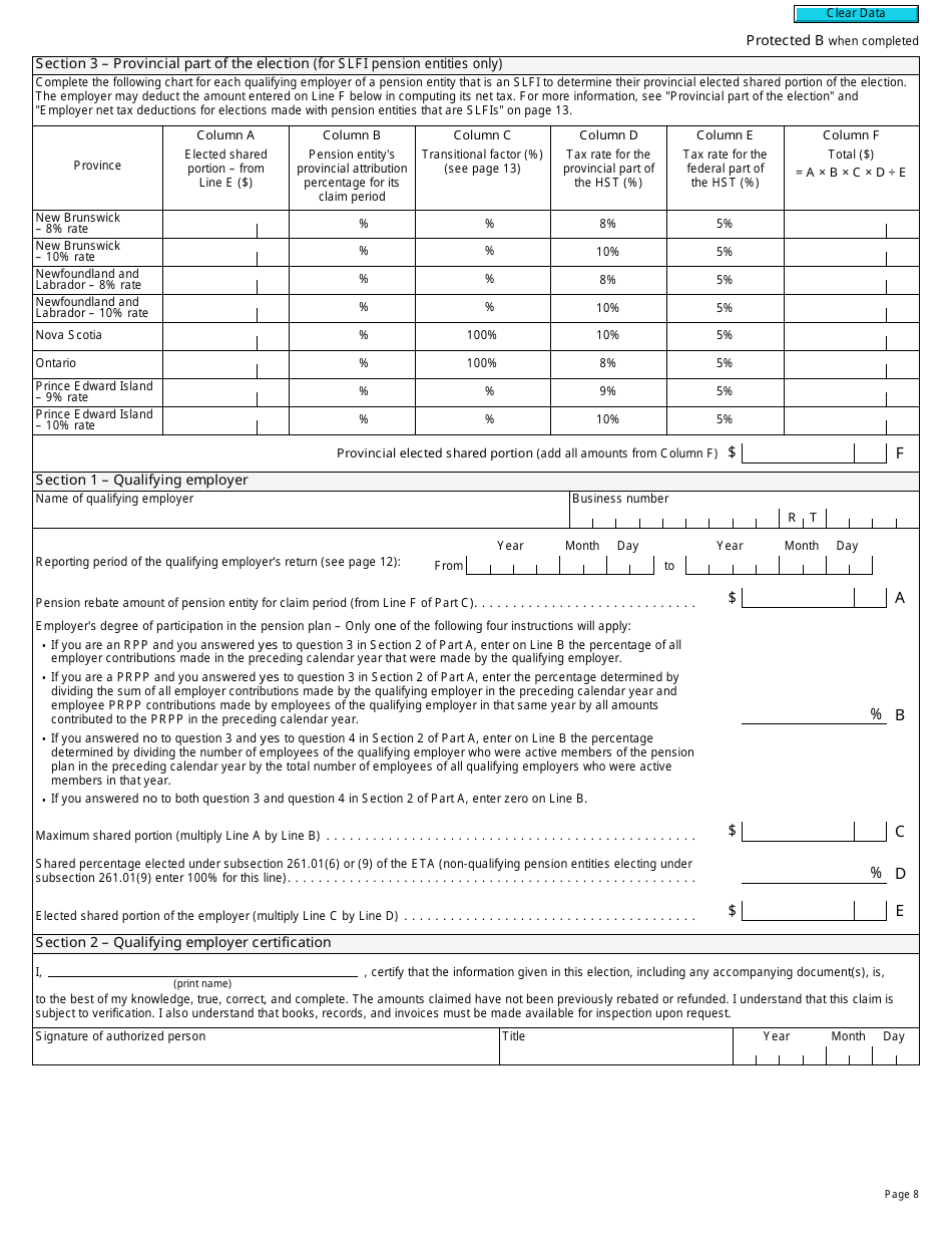 Form RC4607 Gst / Hst Pension Entity Rebate Application and Election - Canada, Page 8