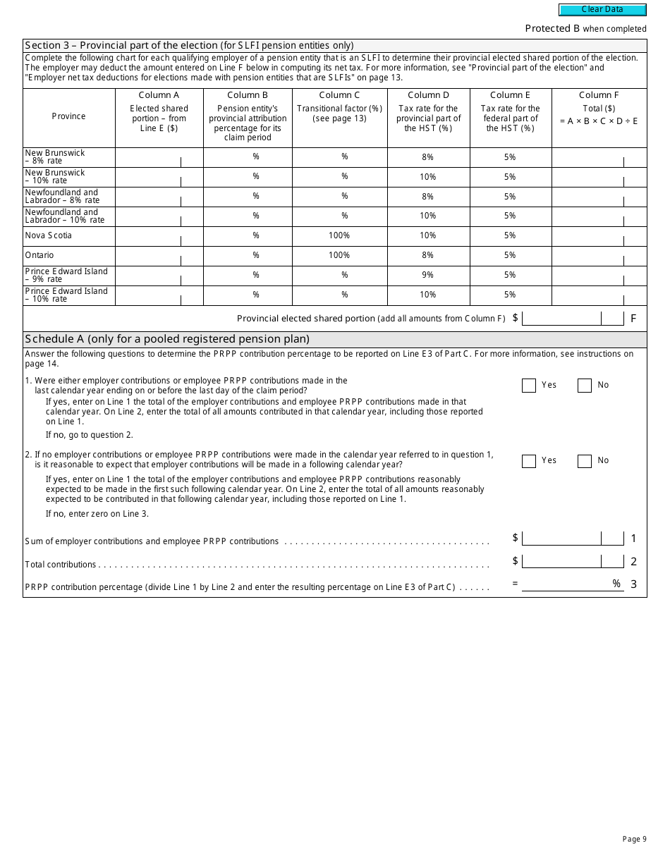 Form RC4607 Gst / Hst Pension Entity Rebate Application and Election - Canada, Page 9