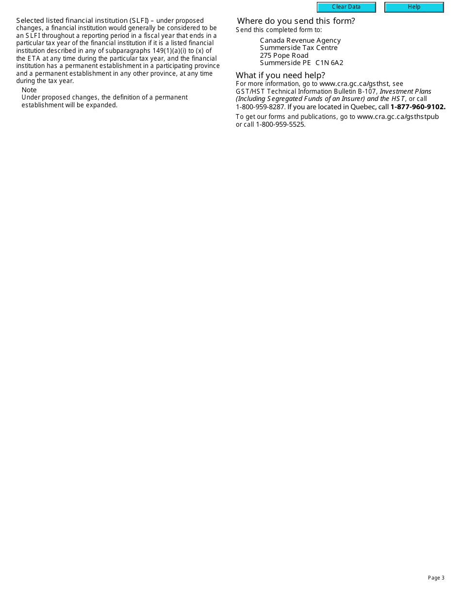Form RC4601 Gst / Hst Reporting Entity Election for a Selected Listed Financial Institution and Notice of Revocation - Canada, Page 3