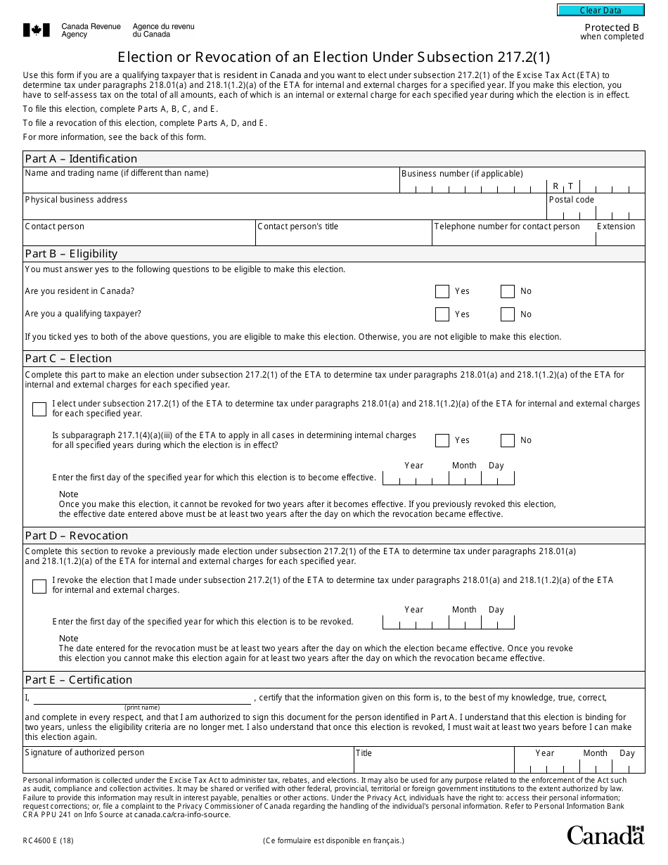 Form RC4600 - Fill Out, Sign Online and Download Fillable PDF, Canada ...