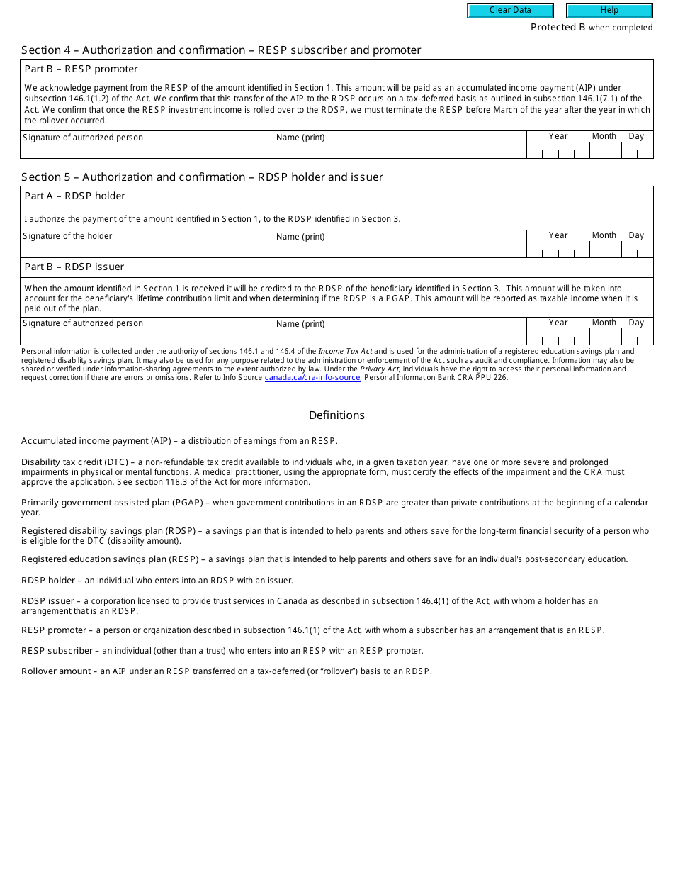 Form RC435 Rollover From a Registered Education Savings Plan to a Registered Disability Savings Plan - Canada, Page 2