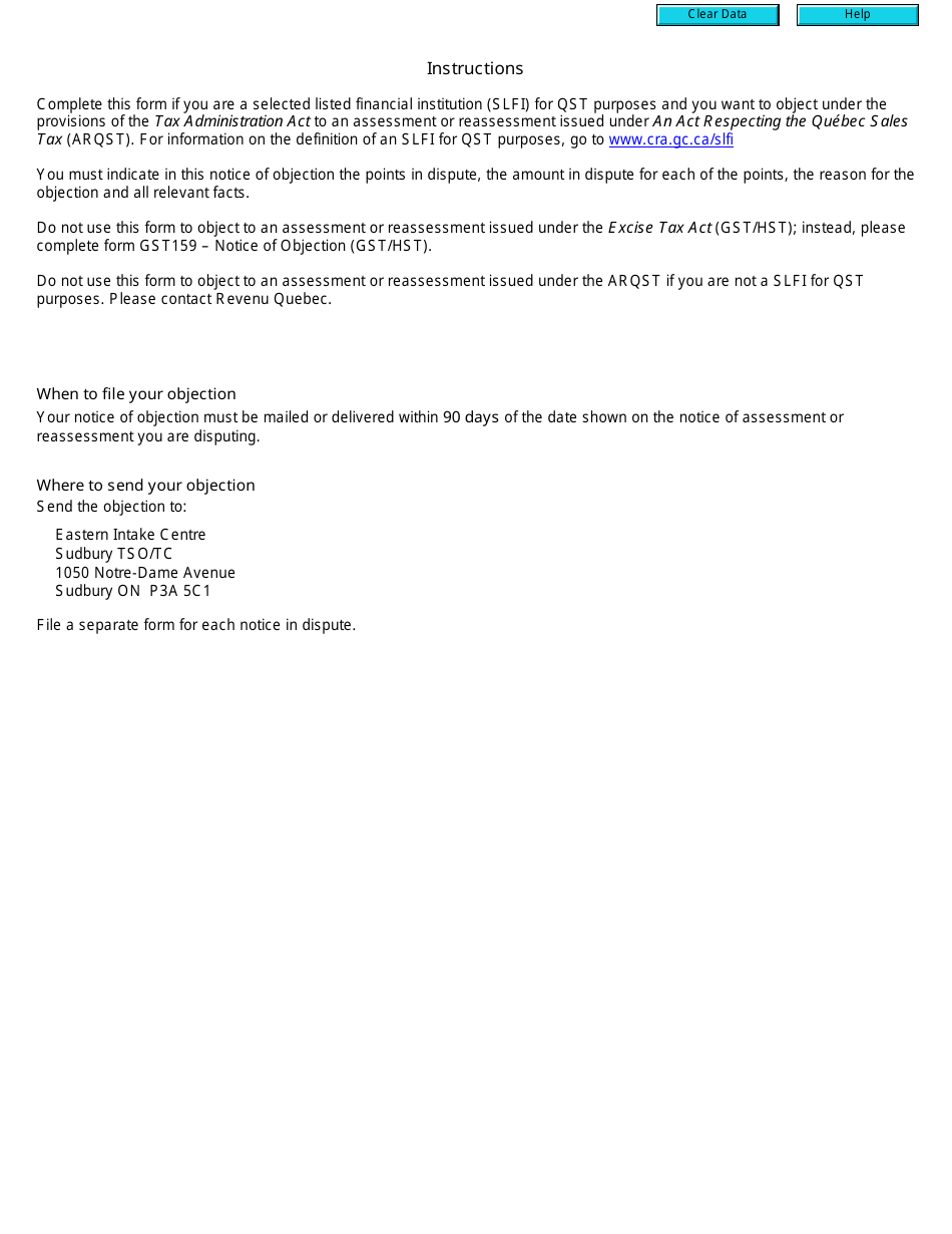 Form RC375 Notice of Objection (Qst) for Selected Listed Financial Institutions - Canada, Page 2