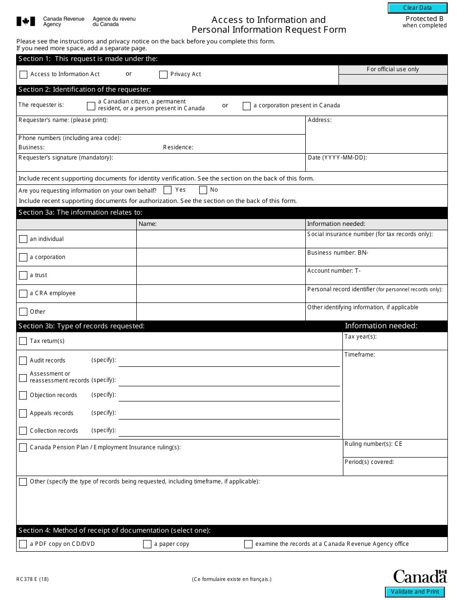 Form RC378 Download Fillable PDF or Fill Online Access to Information ...