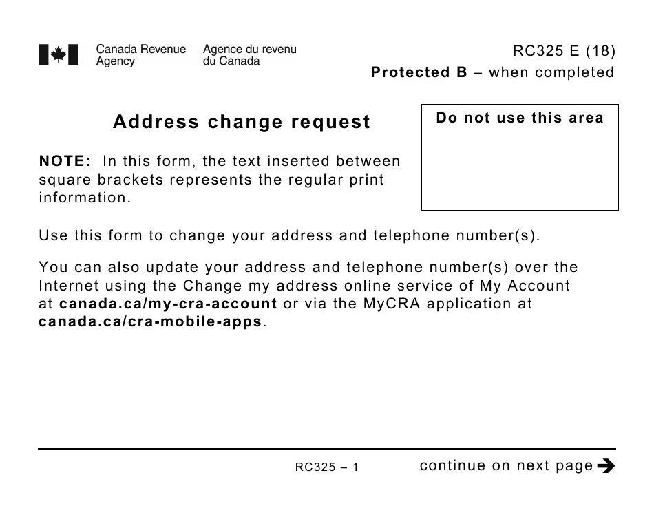 Form RC325 Address Change Request (Large Print) - Canada, Page 1