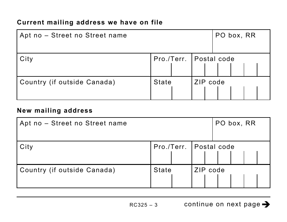 Form RC325 Address Change Request (Large Print) - Canada, Page 3