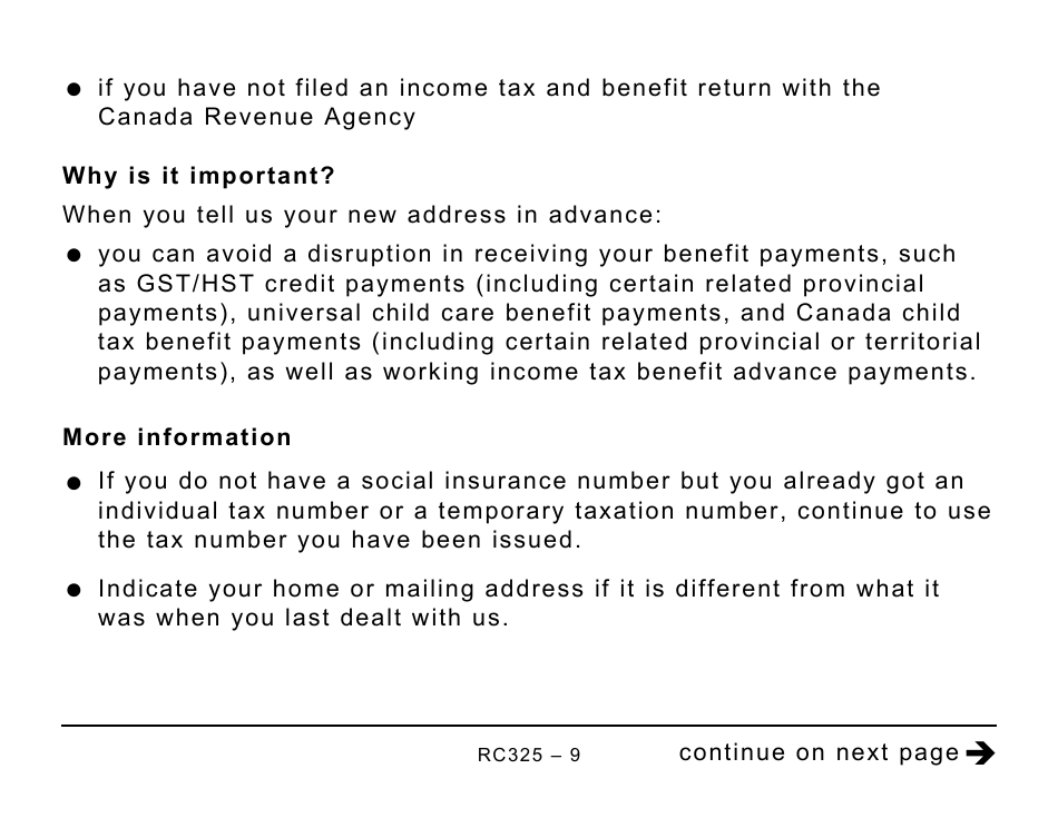 Form RC325 Address Change Request (Large Print) - Canada, Page 9