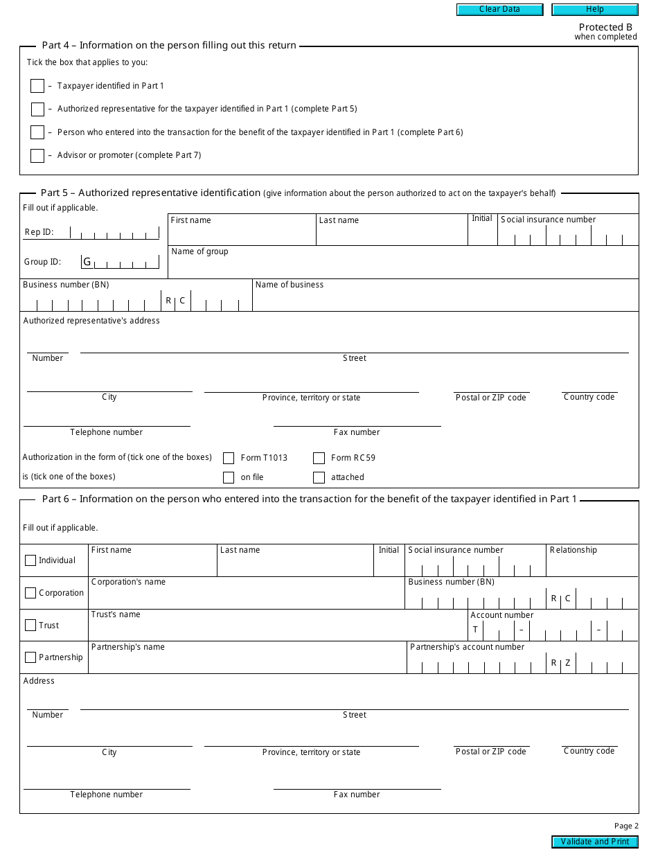 Form RC312 Reportable Transaction Information Return (2011 and Later Tax Years) - Canada, Page 2