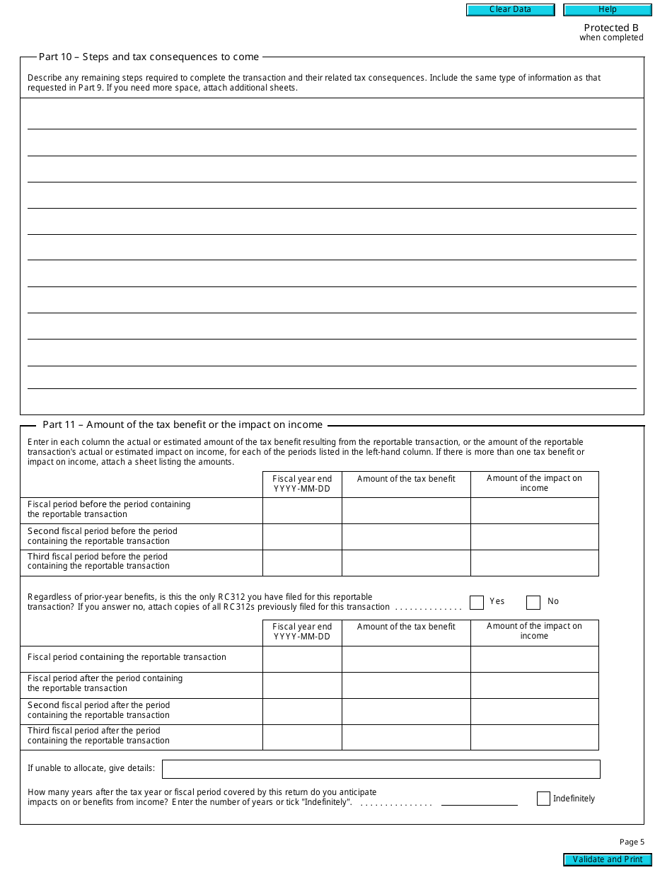 Form RC312 Reportable Transaction Information Return (2011 and Later Tax Years) - Canada, Page 5