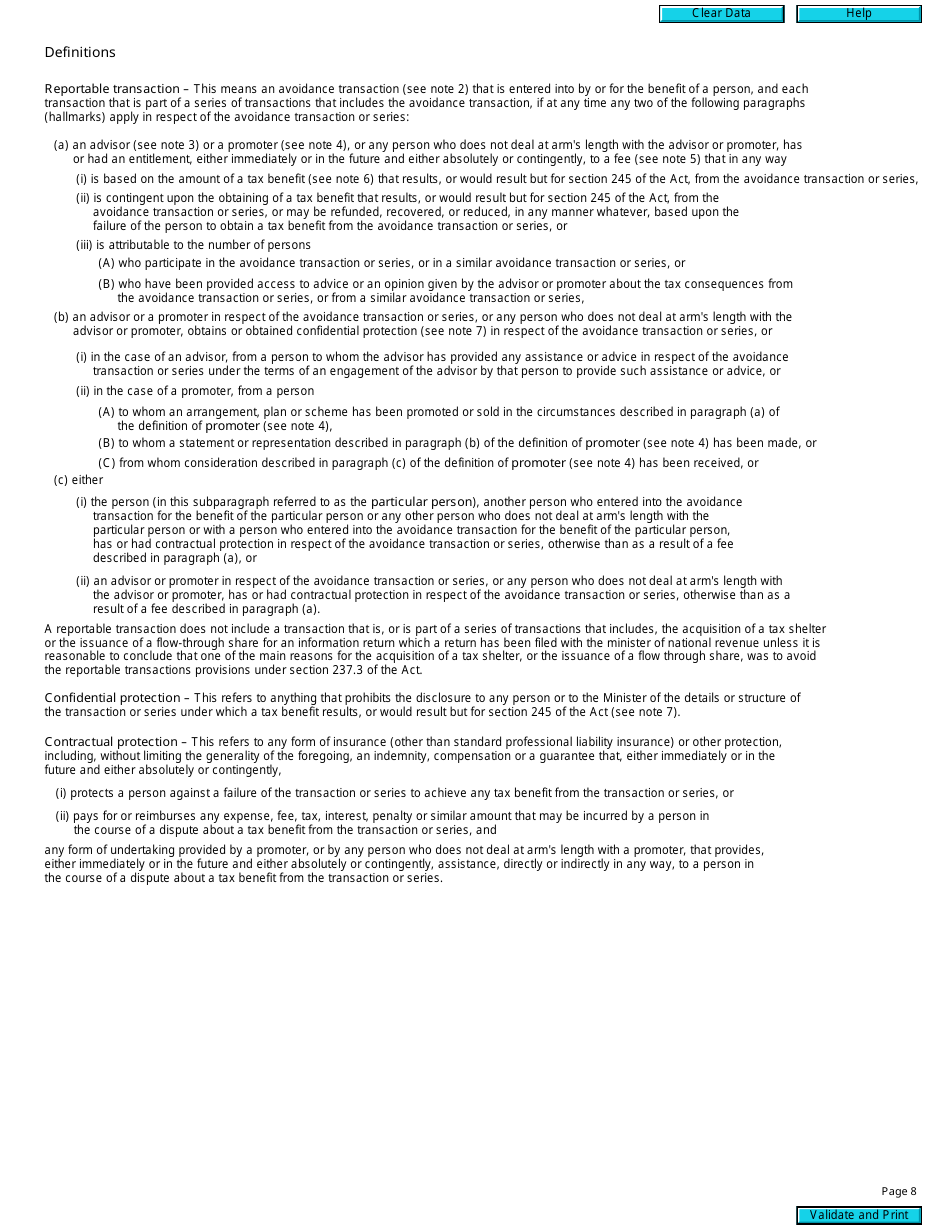 Form RC312 Reportable Transaction Information Return (2011 and Later Tax Years) - Canada, Page 8