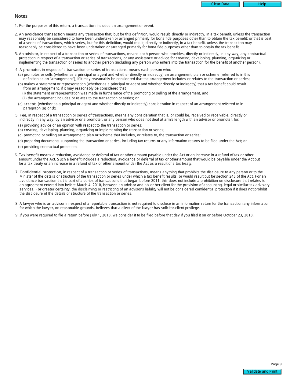 Form RC312 Reportable Transaction Information Return (2011 and Later Tax Years) - Canada, Page 9