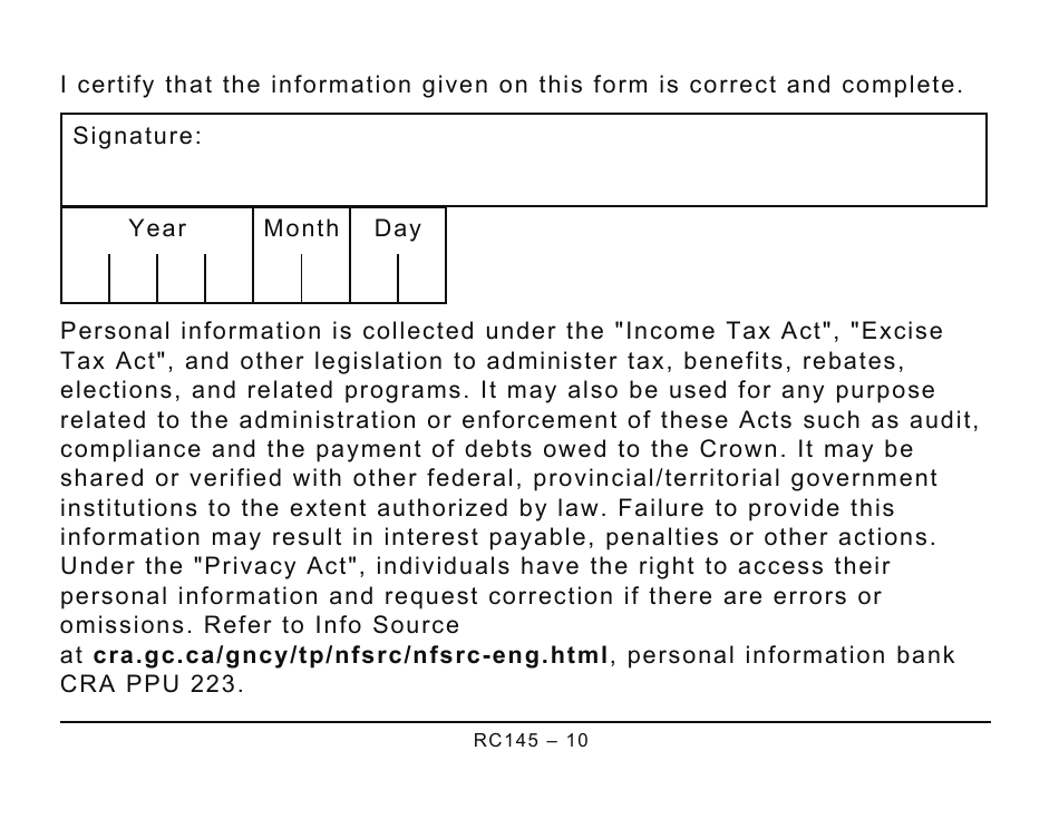 Form RC145 - Fill Out, Sign Online And Download Printable PDF, Canada ...