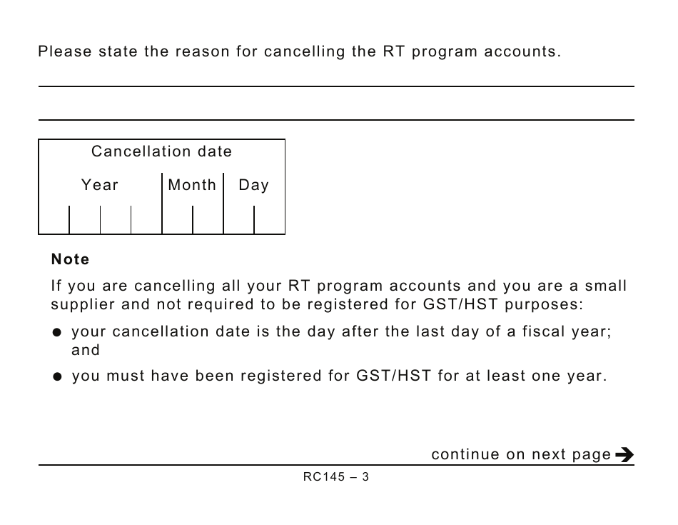 Form RC145 Request to Close Business Number Program Accounts (Large Print) - Canada, Page 3