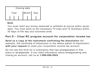 Form RC145 Request to Close Business Number Program Accounts (Large Print) - Canada, Page 6