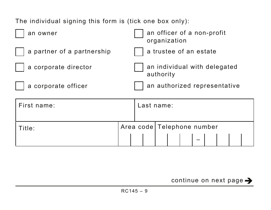 Form RC145 Request to Close Business Number Program Accounts (Large Print) - Canada, Page 9