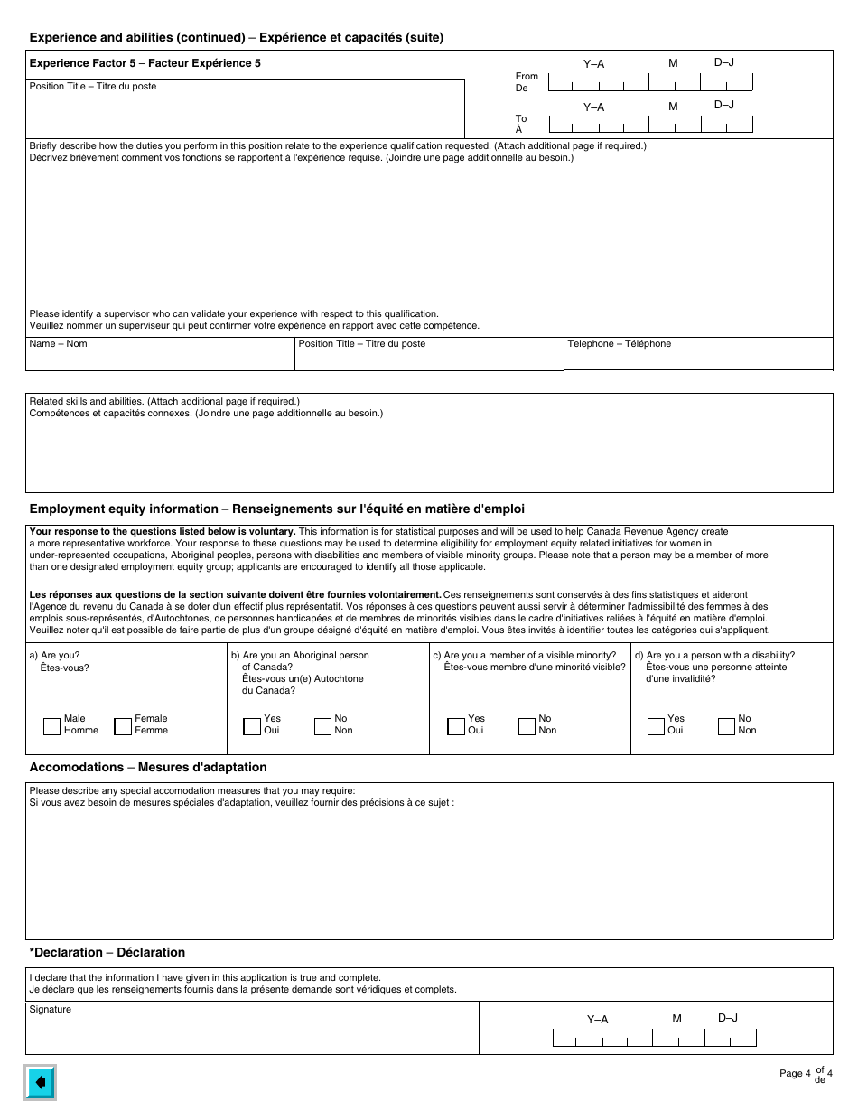 Form RC126 Job Application - Canada (English / French), Page 4