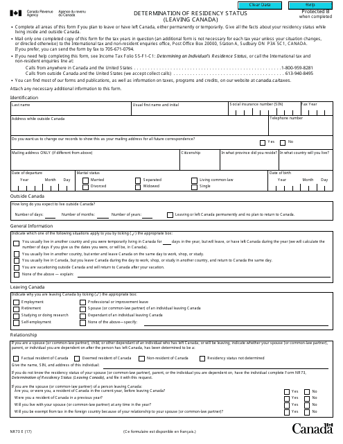 Form NR73  Printable Pdf