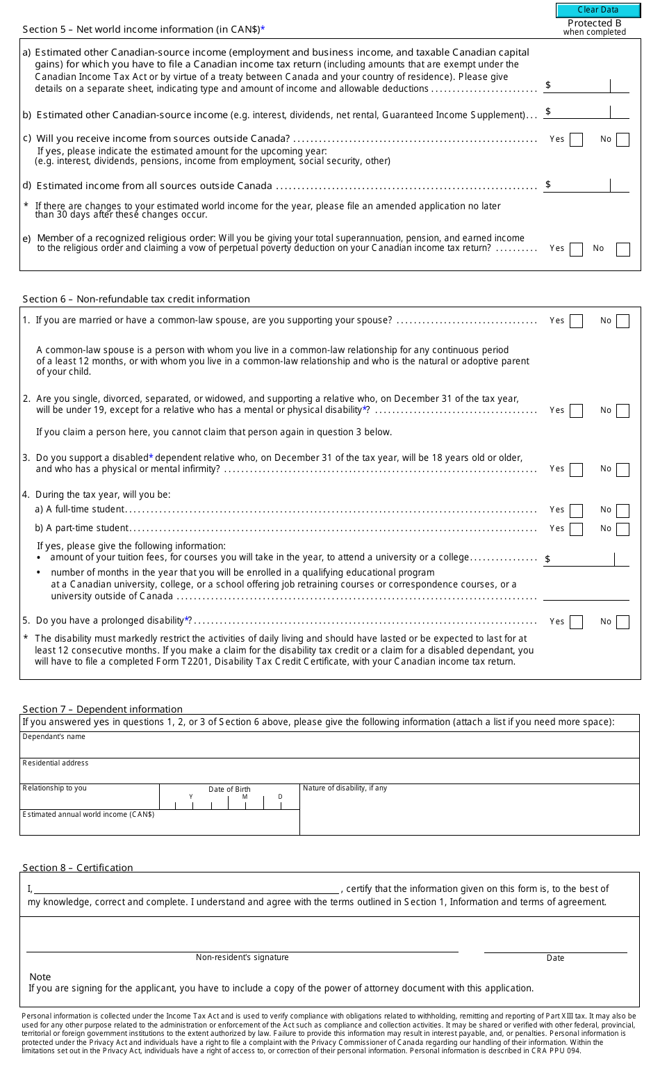 Form NR5 Application by a Non-resident of Canada for a Reduction in the Amount of Non-resident Tax Required to Be Withheld for Tax Year - Canada, Page 2