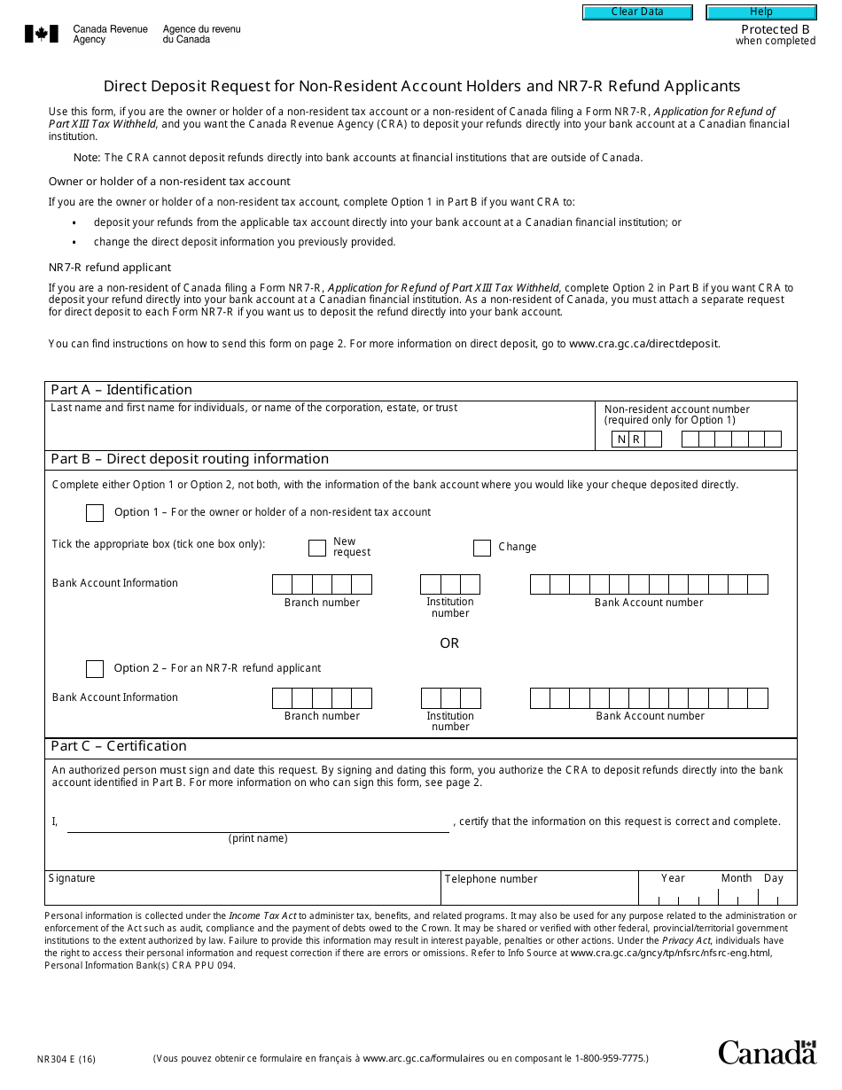 Form NR304 Fill Out, Sign Online and Download Fillable PDF, Canada