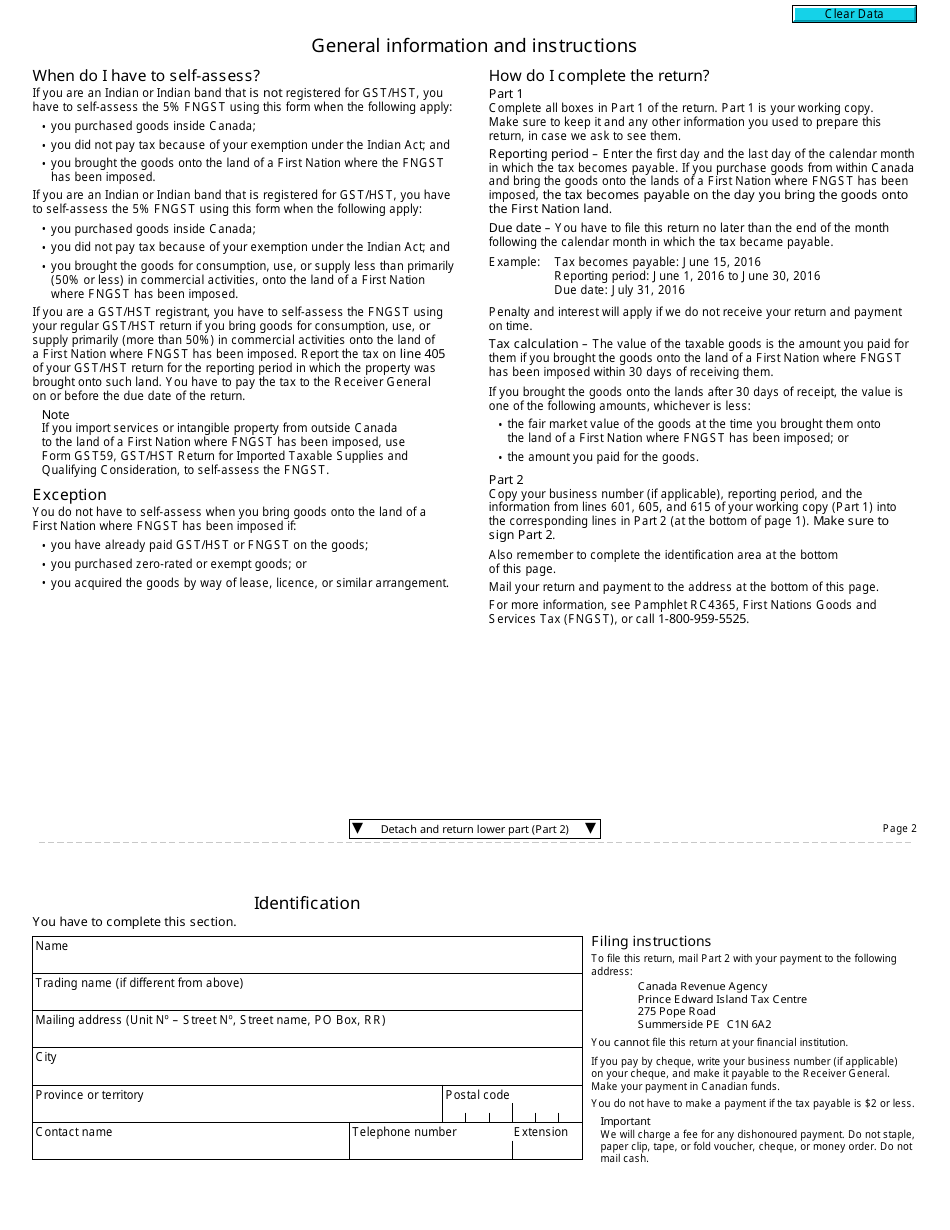 Form GST531 Return for Self-assessment of the First Nations Goods and Services Tax (Fngst) - Canada, Page 2
