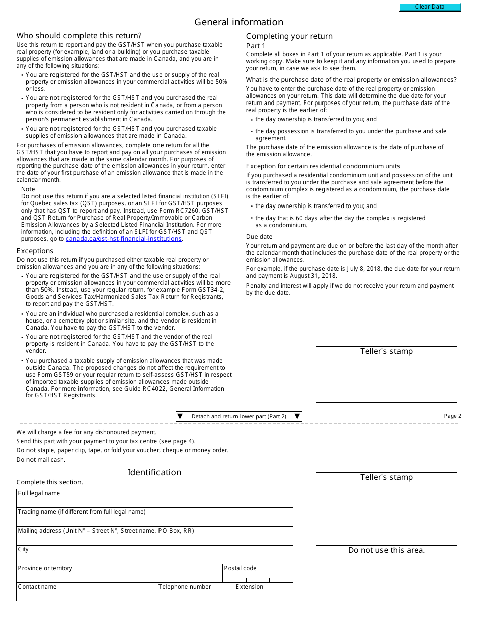 Form GST60 Gst / Hst Return for Purchase of Real Property or Carbon Emission Allowances - Canada, Page 2