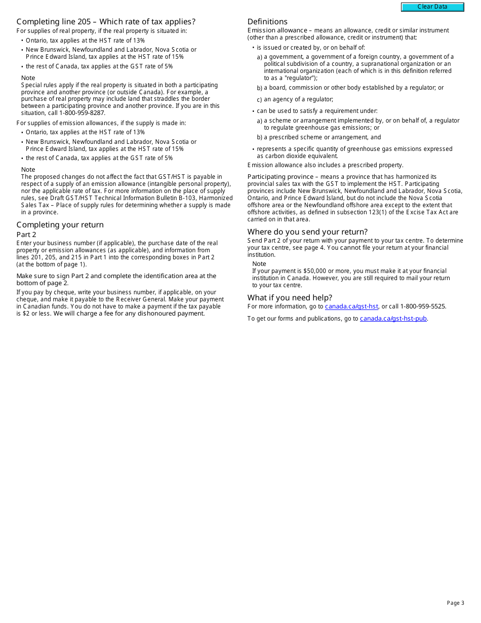 Form GST60 Gst / Hst Return for Purchase of Real Property or Carbon Emission Allowances - Canada, Page 3