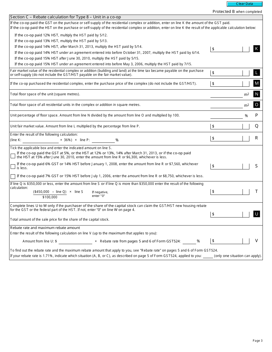 Form GST525 Supplement to the New Residential Rental Property Rebate Application - Co-op and Multiple Units - Canada, Page 3